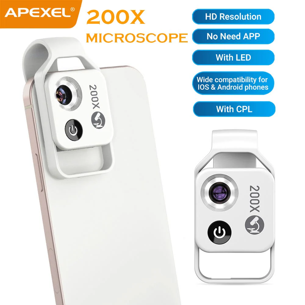 Apexel 200X Clip on Macro Phone Lens with LED Light - Image 3