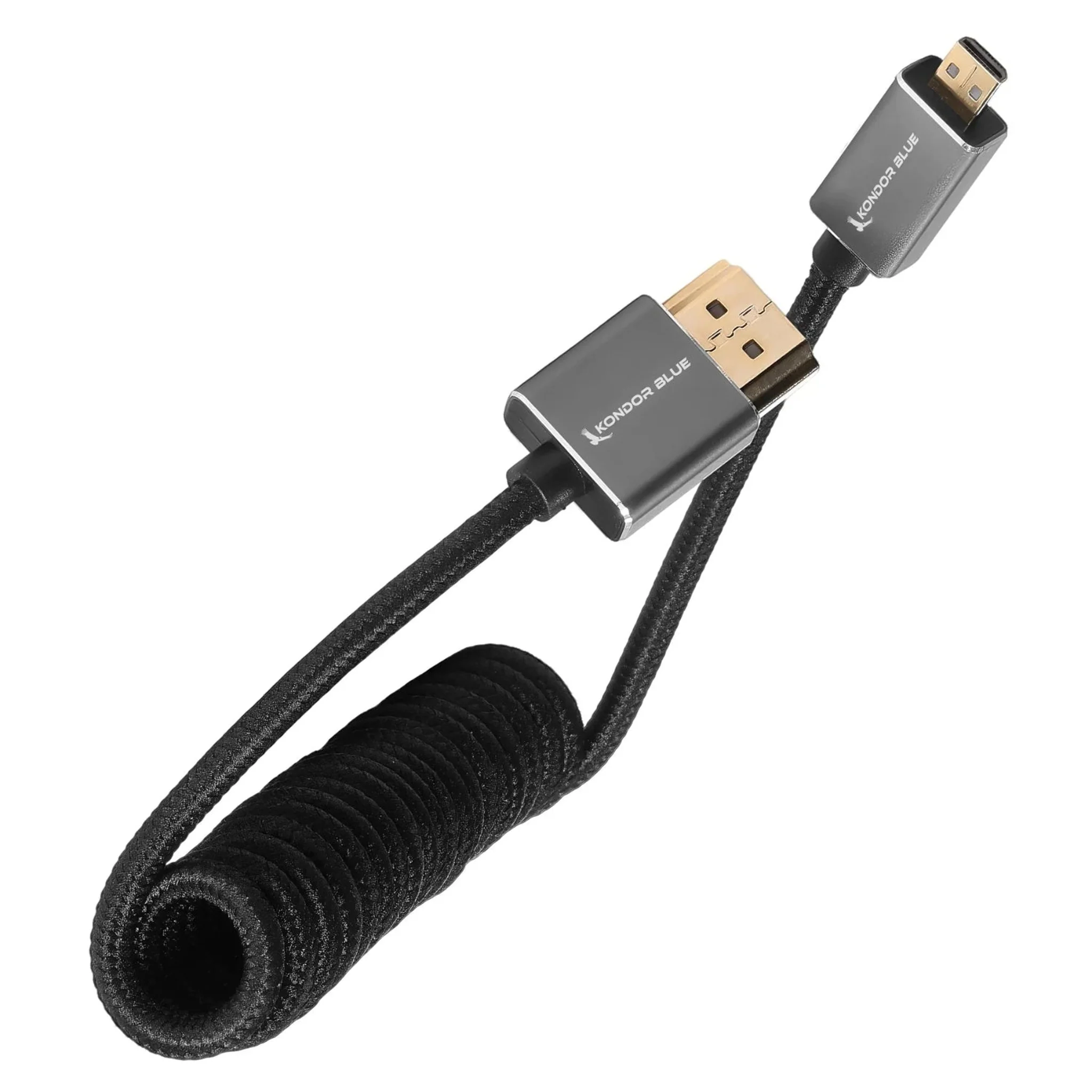 KONDOR BLUE Coiled Full HDMI Cable - 30-60cm - Black