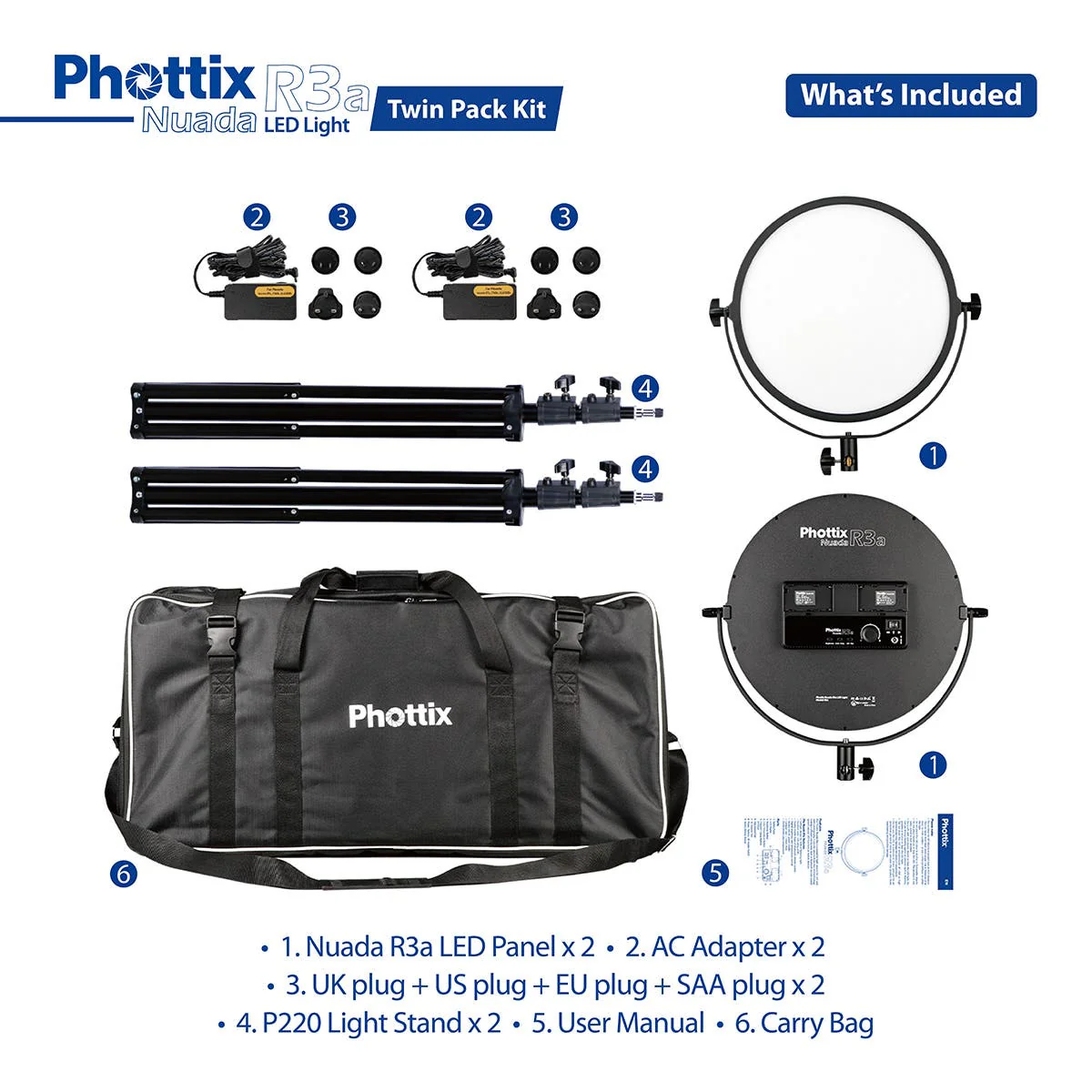 PHOTTIX NUADA R3a Twin LED Soft Light Kit w/Stands - Image 2